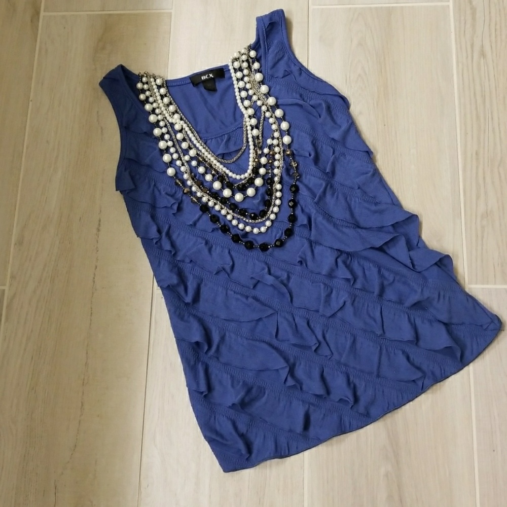 BCX Dusty Blue Ruffled Tank Top